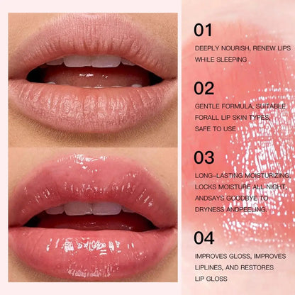 Blushimmer Korean Lip Sleeping Mask in a jar, showing a smooth, glossy gel formula for overnight hydration and lip repair.