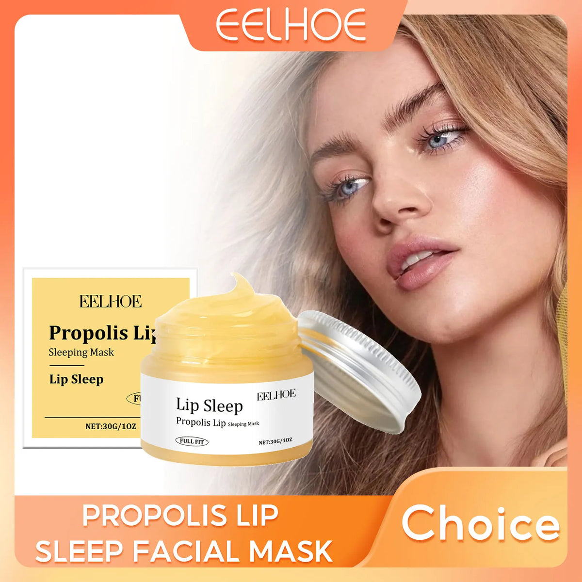 EELHOE Propolis Night Lip Mask by Blushimmer in 30g jar, hydrating and repairing chapped lips with exfoliating and moisturizing properties.