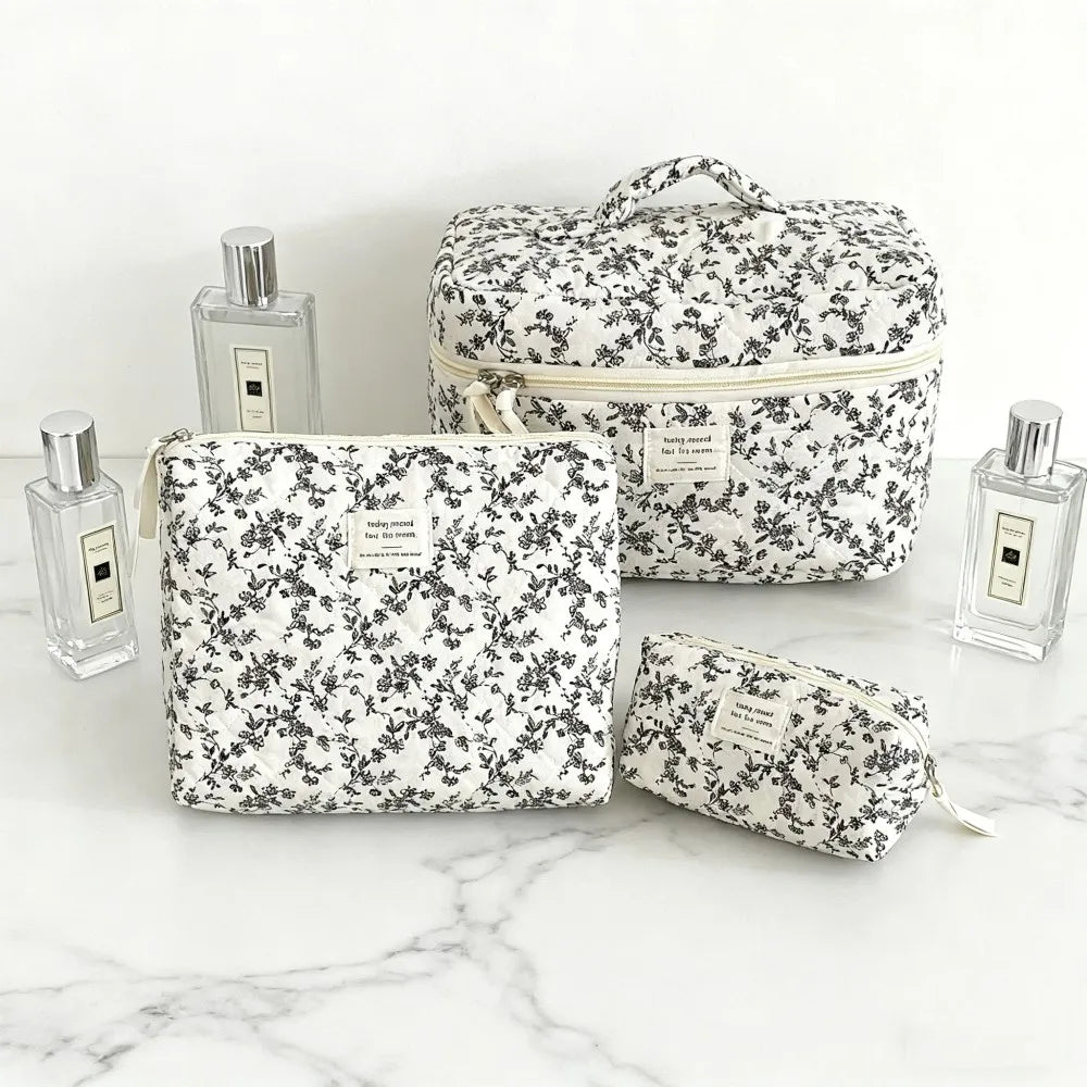Large capacity Blushimmer makeup pouch with multiple compartments, ideal for travel cosmetics and beauty essentials.