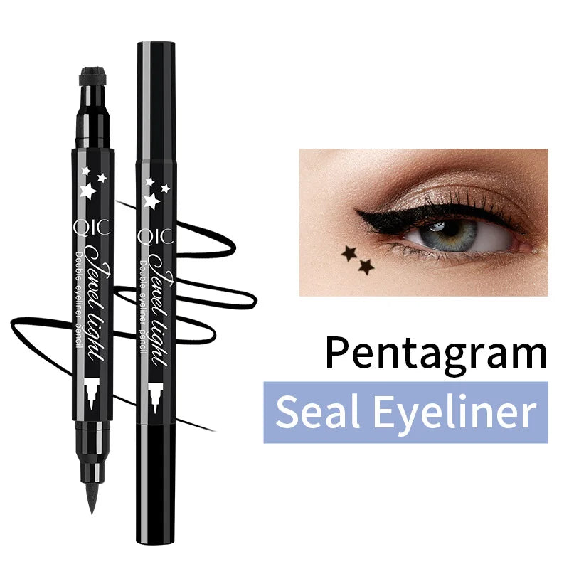 Blushimmer double-ended waterproof liquid eyeliner with eye stamp tip, black, long-lasting, smudge-proof makeup for women.
