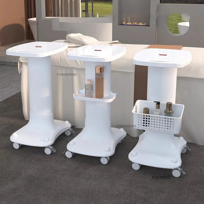 European Plastic Salon Trolleys with Wheels Auxiliary Tool Cart Designer Salon Furniture Beauty Salon Instrument Equipment Shelf