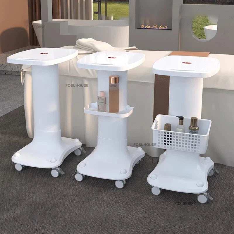 European Plastic Salon Trolleys with Wheels Auxiliary Tool Cart Designer Salon Furniture Beauty Salon Instrument Equipment Shelf