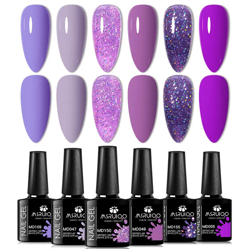 Blushimmer 6-piece nail gel polish set with vibrant semi-permanent UV gel for all-season manicures and nail art.