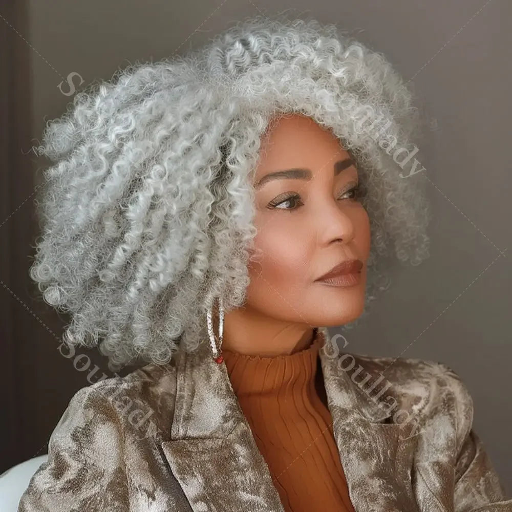 Wig Secret Light Salt And Pepper Jerry Curl Bob 5x5 HD Lace Closure Short Seniors Pale Gray Wig Human Hair Kinky Curly For Women