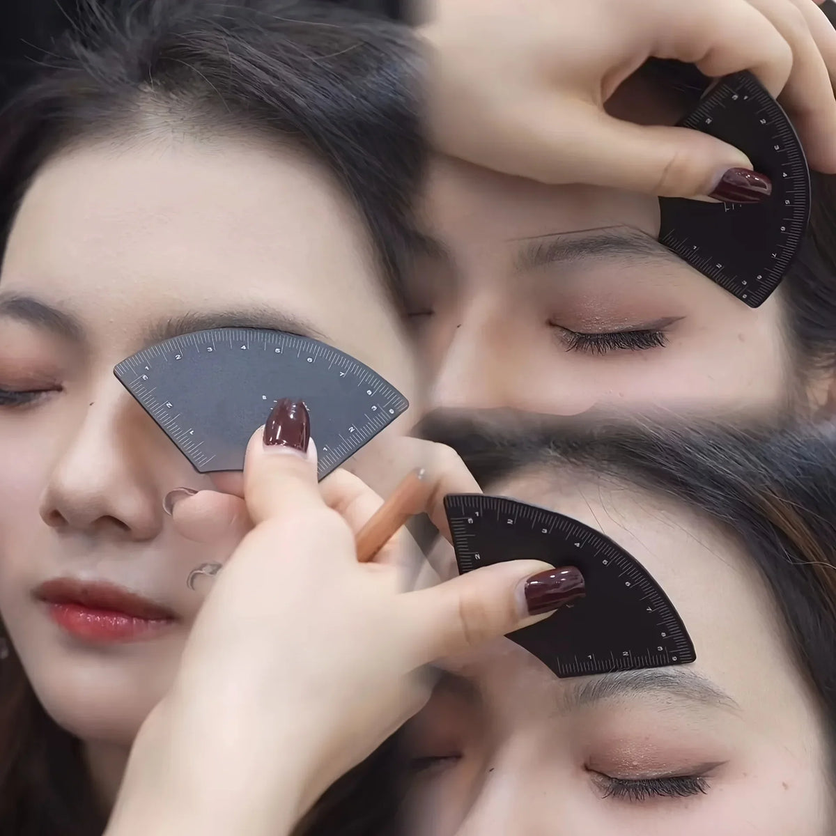 Blushimmer eyebrow stencil kit with multiple templates and 3-point ruler for precise shaping and microblading eyebrow makeup.