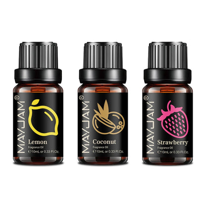 Blushimmer Mayjam fruit essential oil bottle with cherry, banana, papaya, grape, and other fruit fragrances for diffuser candles.