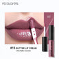 Blushimmer waterproof liquid lipstick in shade 21, with vitamin E, lip gloss, and plumper features in a sleek makeup set.