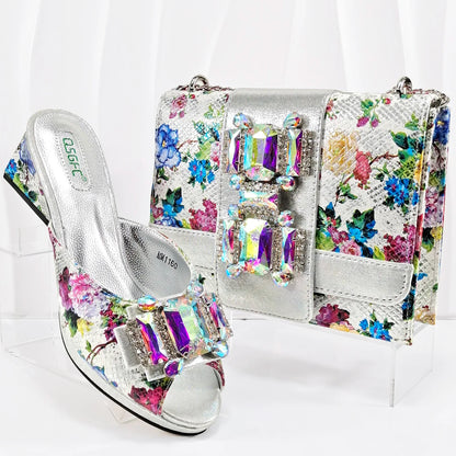 Luxurious EdleessFashion shoes and matching bag set for party, stylish and elegant, shown in black with silver accents.