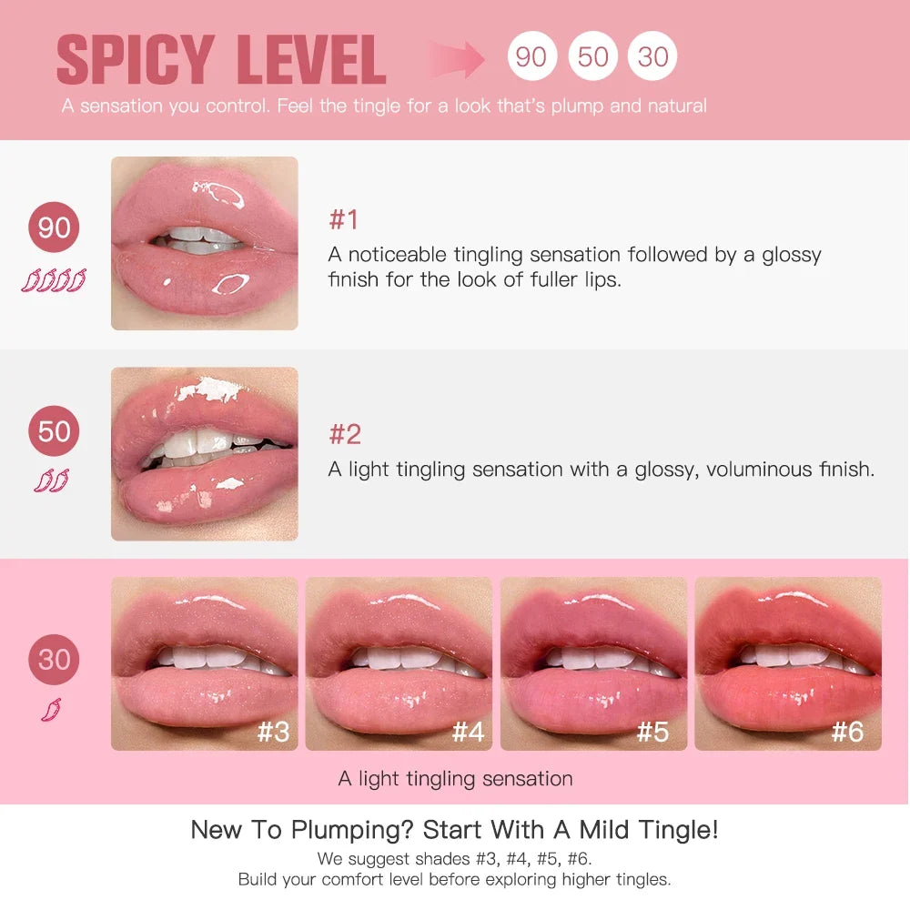 Blushimmer Lip Plumper Reedle Shot serum in transparent lip gloss tube, moisturizing and anti-wrinkle lip care for sexy, plump lips.