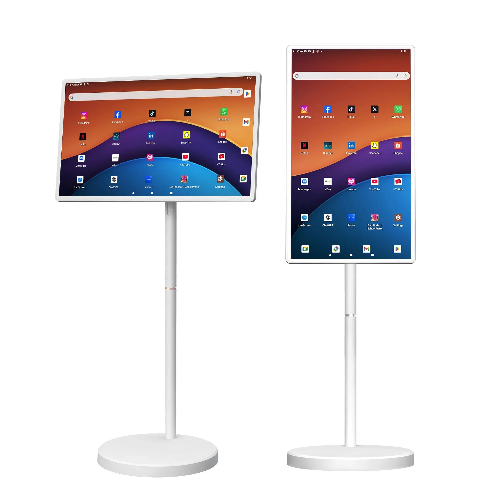 32 Inch Android 15 Smart TV, 6G+128G Floor Stand Tablet with Remote Controller, 2K Camera Video Call, Inbuilt 148W Battery Power