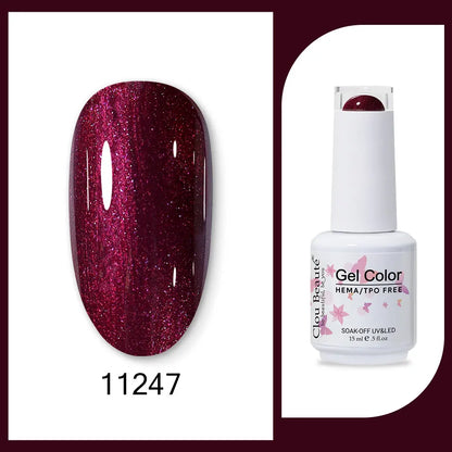 Blushimmer Clou Beaute 15ml red, black, white, green neon gel nail polish with velvet top coat and variety of 400 semi-permanent colors