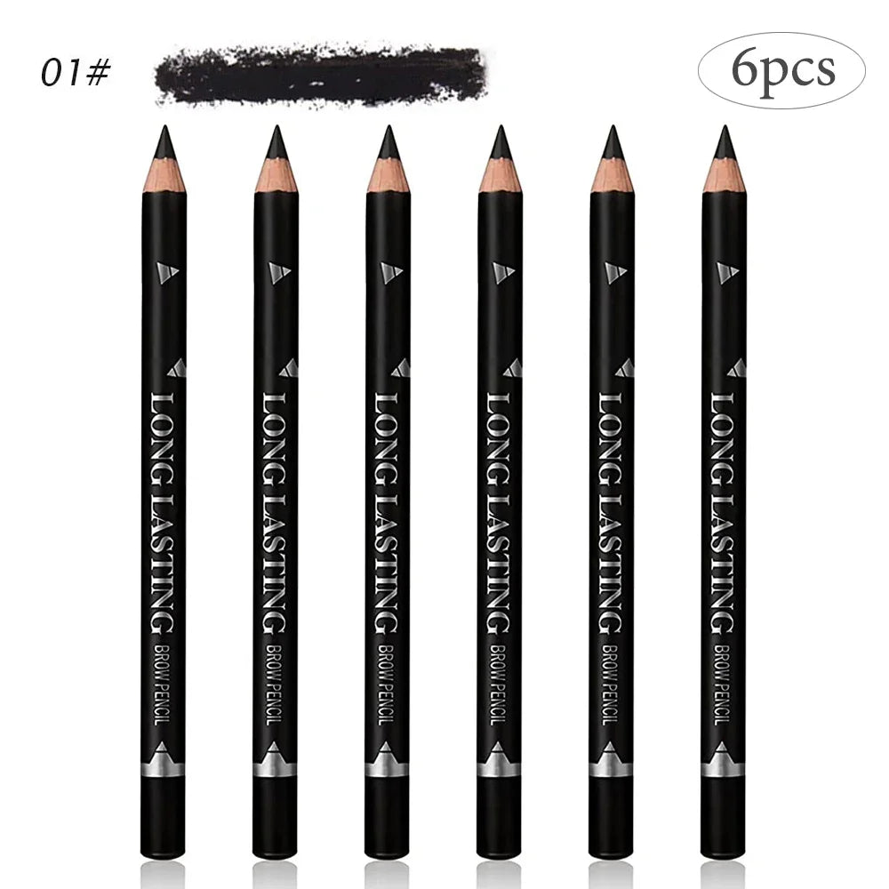 Set of 6 or 12 waterproof eyebrow pencils by Blushimmer for natural black and brown eye makeup, professional eyebrow tools.