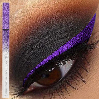 Purple liquid eyeliner by Blushimmer with waterproof, matte finish and quick-dry formula, shown in a sleek eye pen applicator.