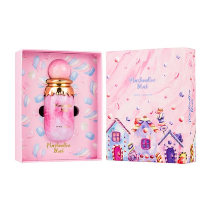 Blushimmer Arab Marshmallow perfume for women, long-lasting body spray with fruity notes and pheromone aroma, elegant bottle.