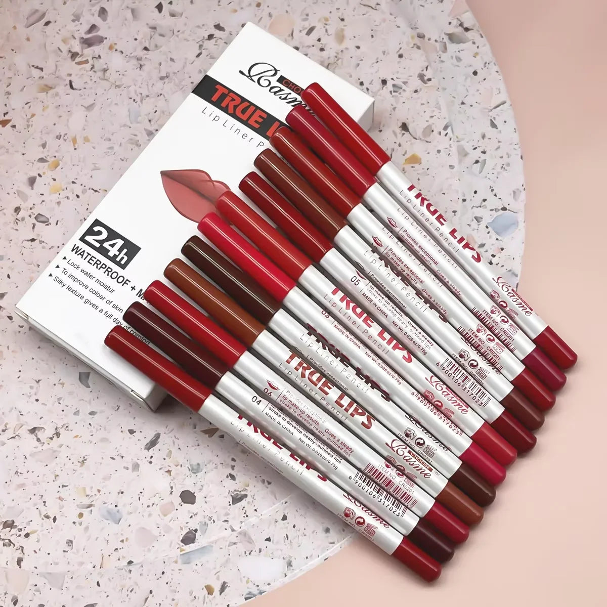 Blushimmer 12-piece lipstick set with lip liner and matte gloss, featuring vibrant shades for women's makeup looks.