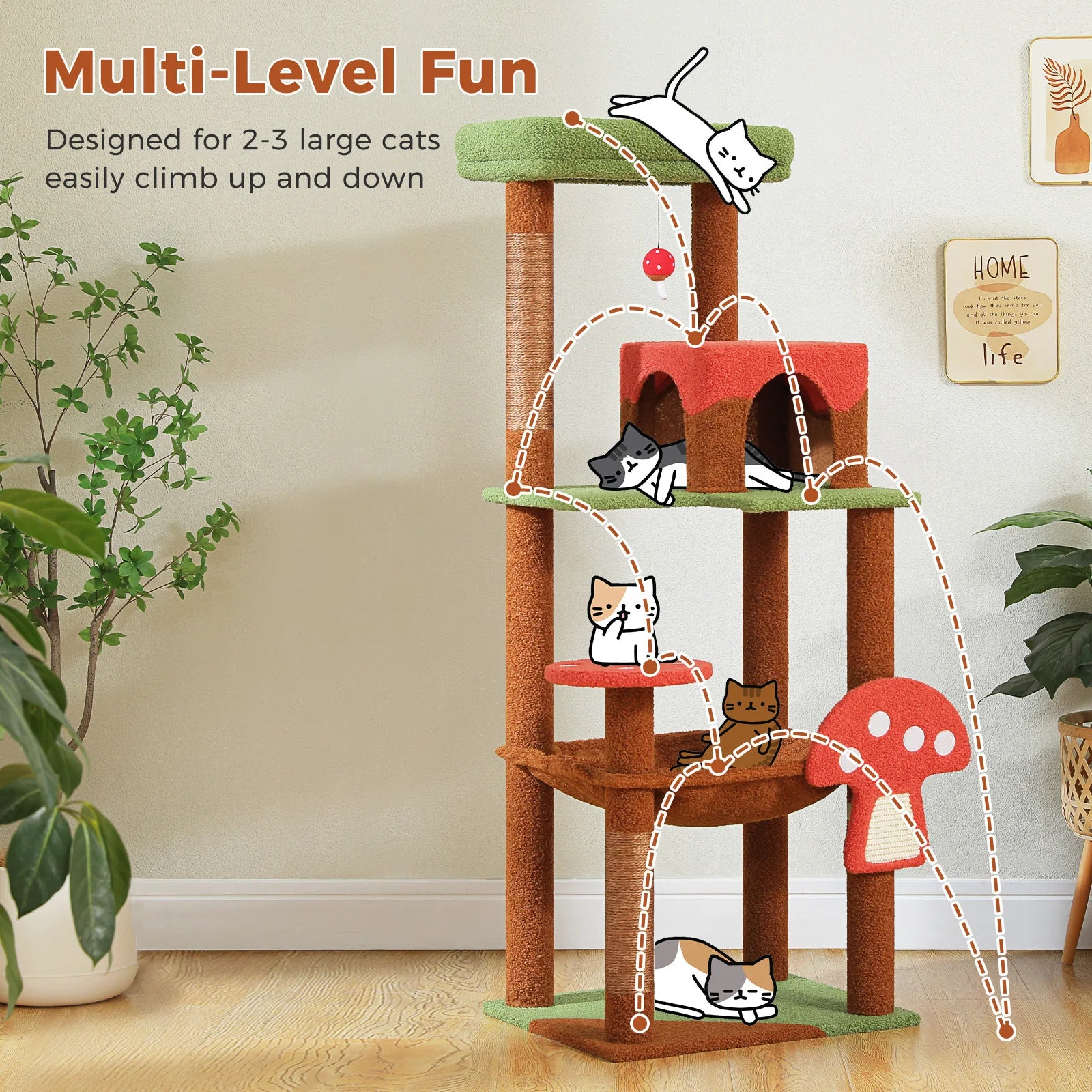 Multi-level Aiwang Pet Products Cat Tree with scratching posts, hammock, removable scratcher, and large condo for indoor cats.