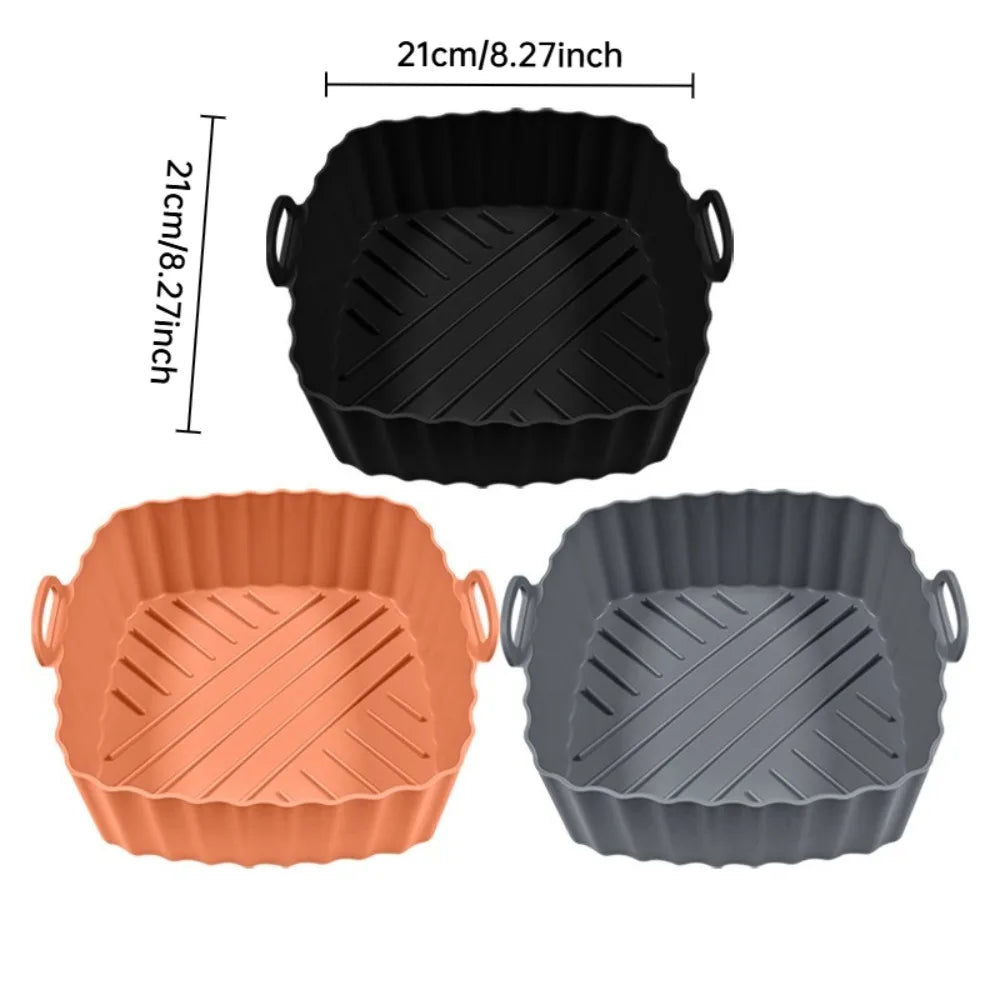 Square Silicone Air Fryer Basket Pan Reusable Food Safe Baking Mold for Oven BBQ Barbecue Cooking Kitchen Bakeware Pastry Tool