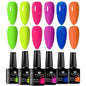 Blushimmer 6-piece nail gel polish set with vibrant, semi-permanent UV gels for salon or DIY manicures in various colors.