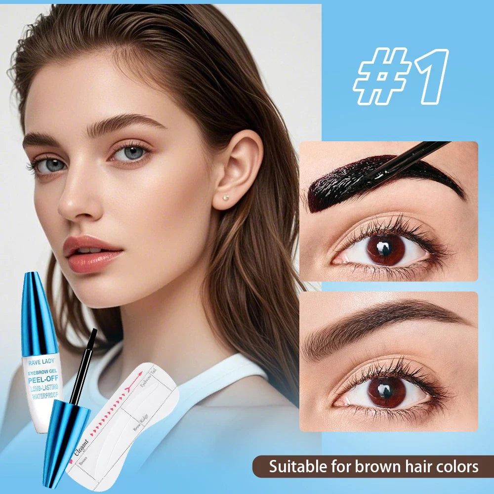 Blushimmer Rave Lady Peel-Off Eyebrow Gel in 10g, waterproof tinting liquid with visible gel and applicator brush in the image.