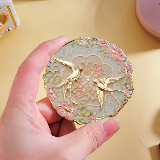 Vintage Chinese style mini cosmetic mirror with peony flower design, portable pocket make-up mirror by Blushimmer