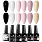 Blushimmer 6-piece nail gel polish set with vibrant, semi-permanent UV gel for all-season manicure and DIY nail designs.