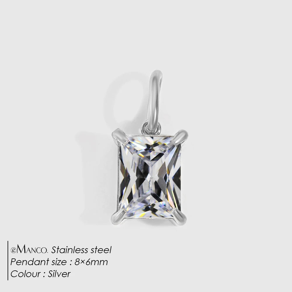 eManco 4 /6/8/10MM Stainless Steel Zircon Geometric Shape Charms Pendants Jewelry Making Supplies Diy Findings Accessories