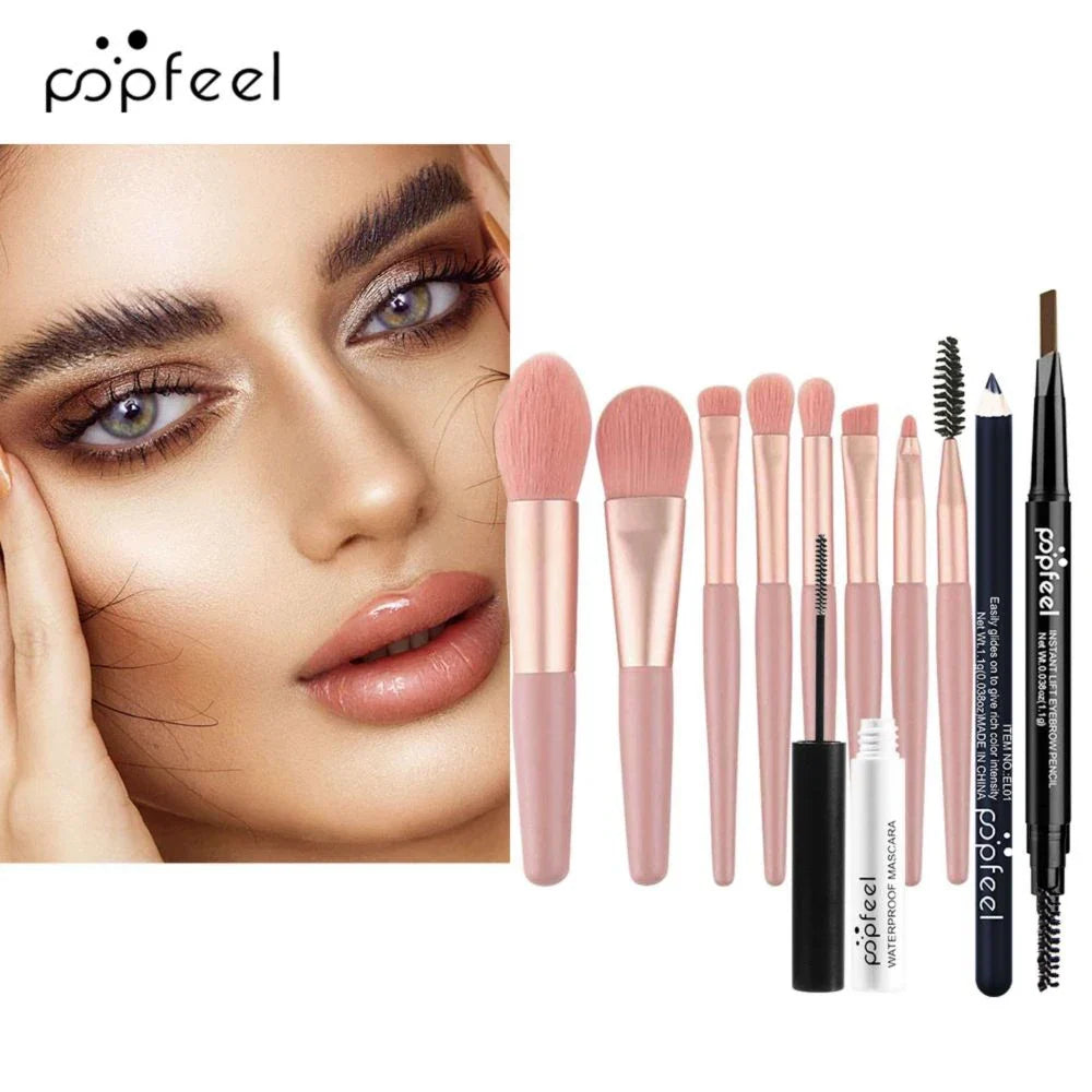 Blushimmer POPFEEL 40-color eye makeup set with eyeshadow palette, eyebrow pencil, eyeliner, mascara, and makeup brushes.