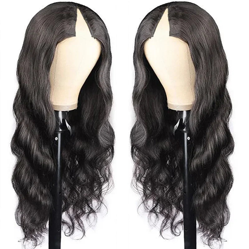 UEENLY AE glueless body wave V part human hair wig, natural color, 200 density, 30-32 inch, ready-to-wear women's wig