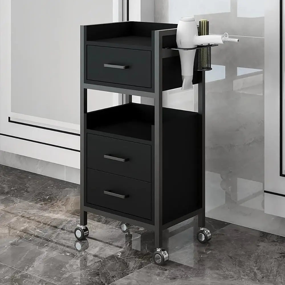 Professional Hair Salon Trolleys with Storage Drawers and Hair Dryer Holders