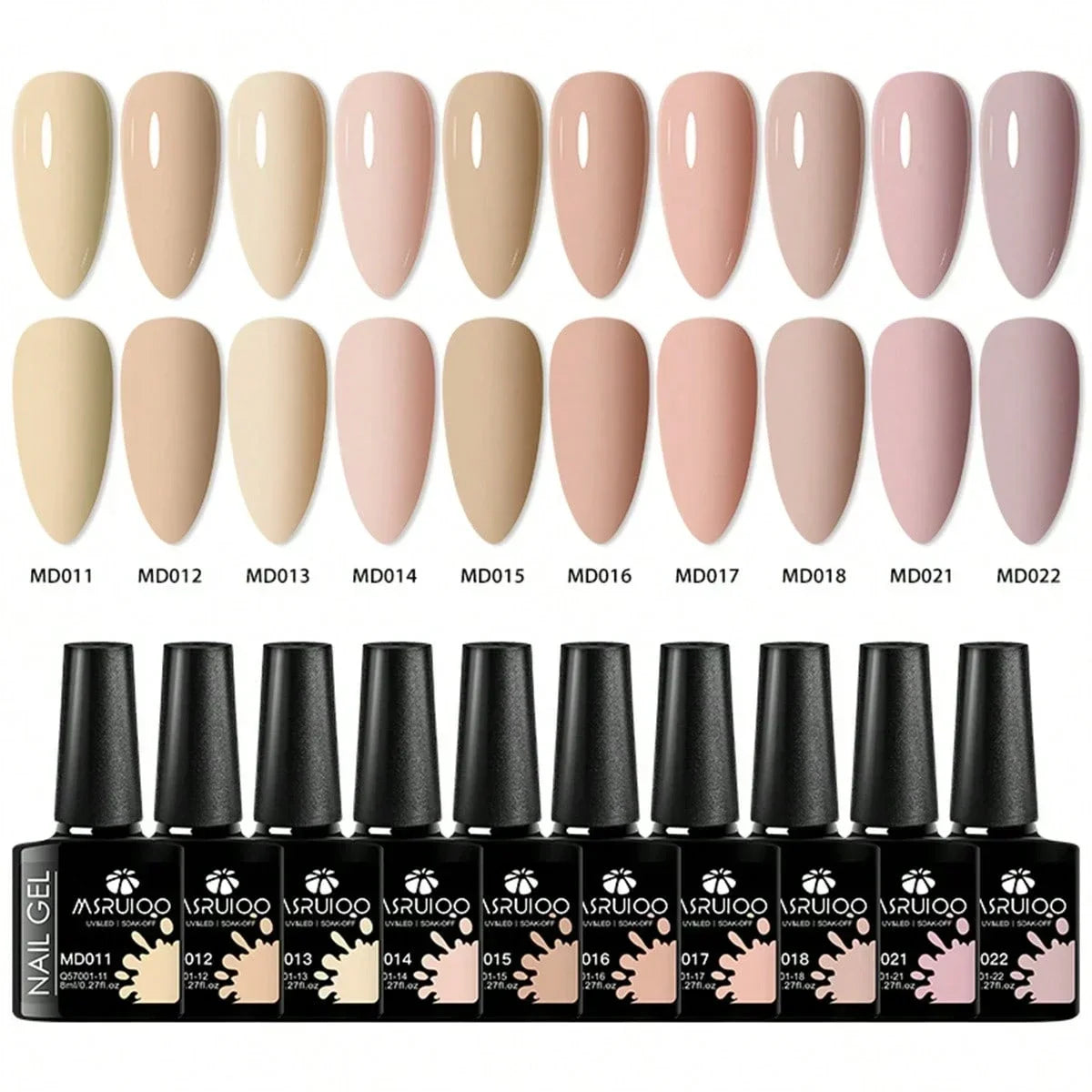 Blushimmer 10-piece HEMA-free gel nail polish set with vibrant shades for all-season DIY manicures, long-lasting UV/LED gel nails.
