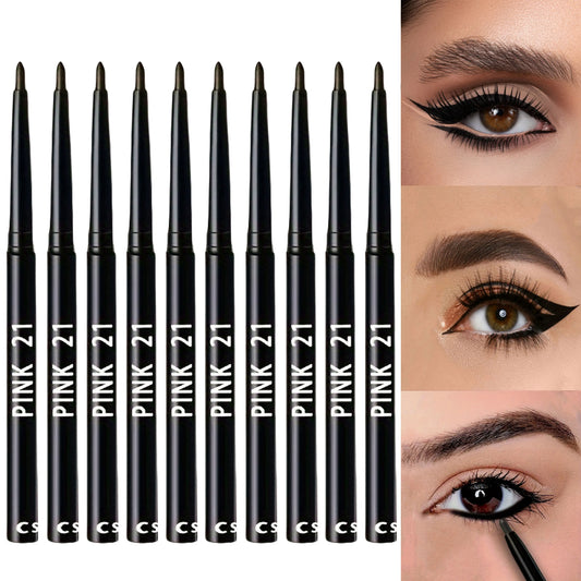 Set of 10 Blushimmer long-lasting black waterproof eyeliner pencils with easy twist design, sweatproof and smudge-proof for precise application.