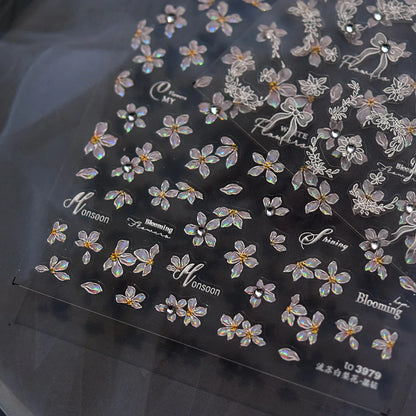 Dream Flower Shell Light Nail Art Stickers by Blushimmer, self-adhesive Japanese flower decals for press-on nails decoration.