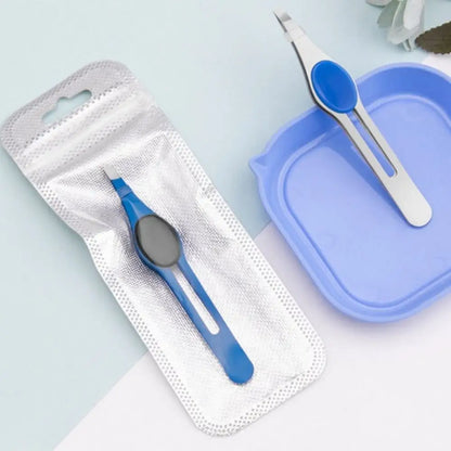 Blushimmer stainless steel eyebrow tweezer with slanted tip for precise hair removal and eyebrow shaping.