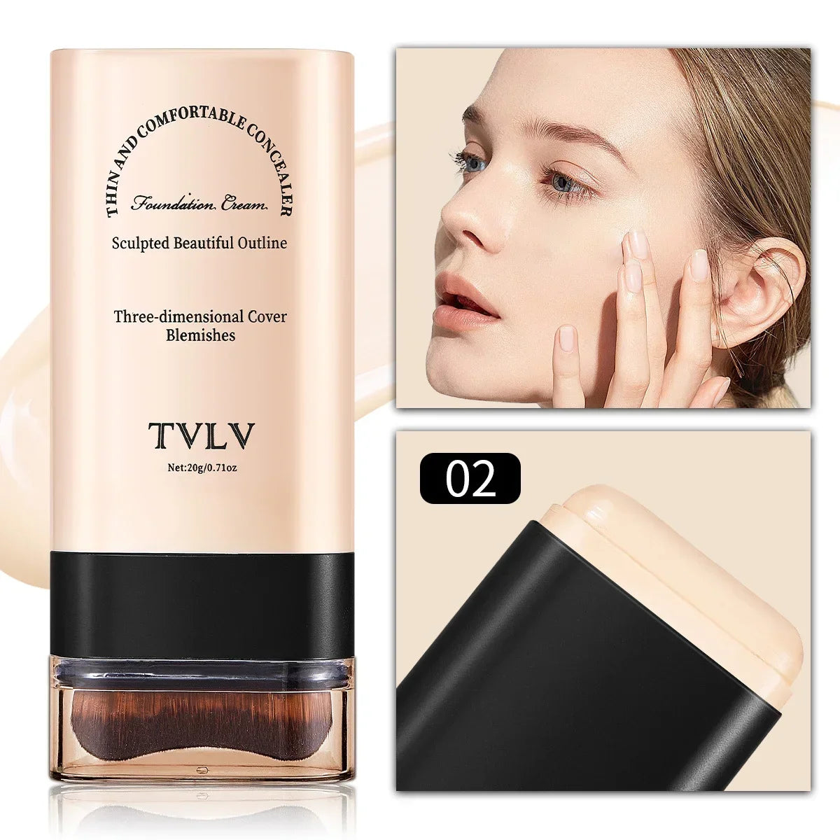 Blushimmer TVLV eraser foundation stick with brush, 20g, brightening, long-lasting liquid concealer for smooth skin.
