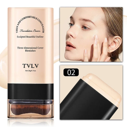 Blushimmer TVLV eraser foundation stick with brush, 20g, brightening, long-lasting liquid concealer for smooth skin.