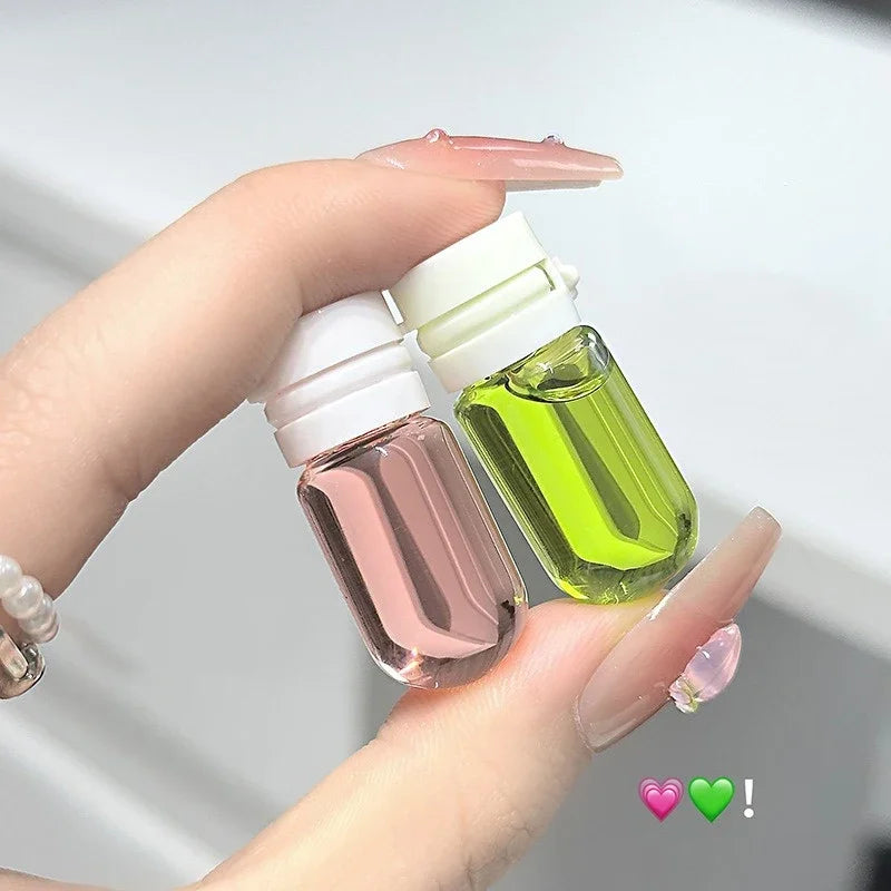 Blushimmer cleansing oil capsules in a travel container, gentle, non-irritating makeup remover and moisturizer for soothing skin.