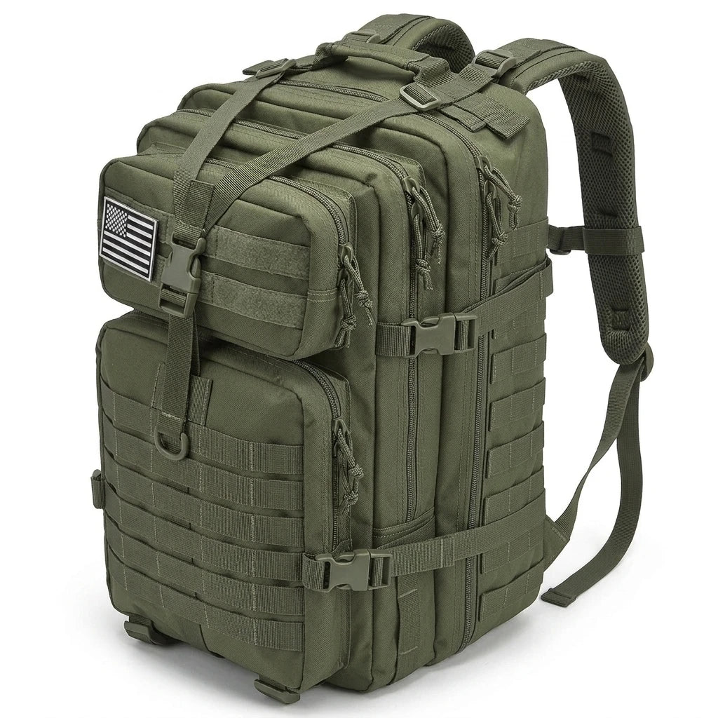 ReFireGearUS 45L tactical hunting backpack with Molle system, camo pattern, water-resistant outdoor field bag, large capacity rucksack