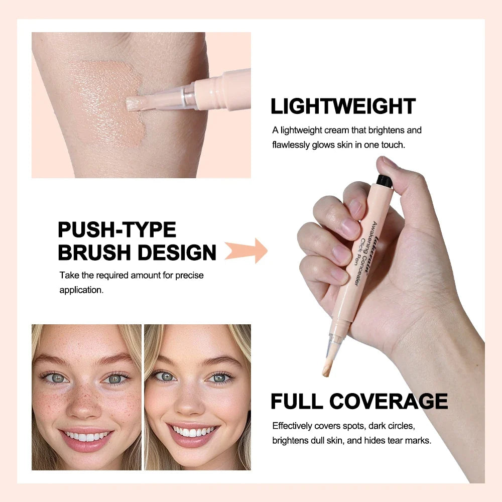 Blushimmer Liquid Press Concealer Click Pen for brightening face makeup, 3.5g, with a sleek pen design and applicator tip