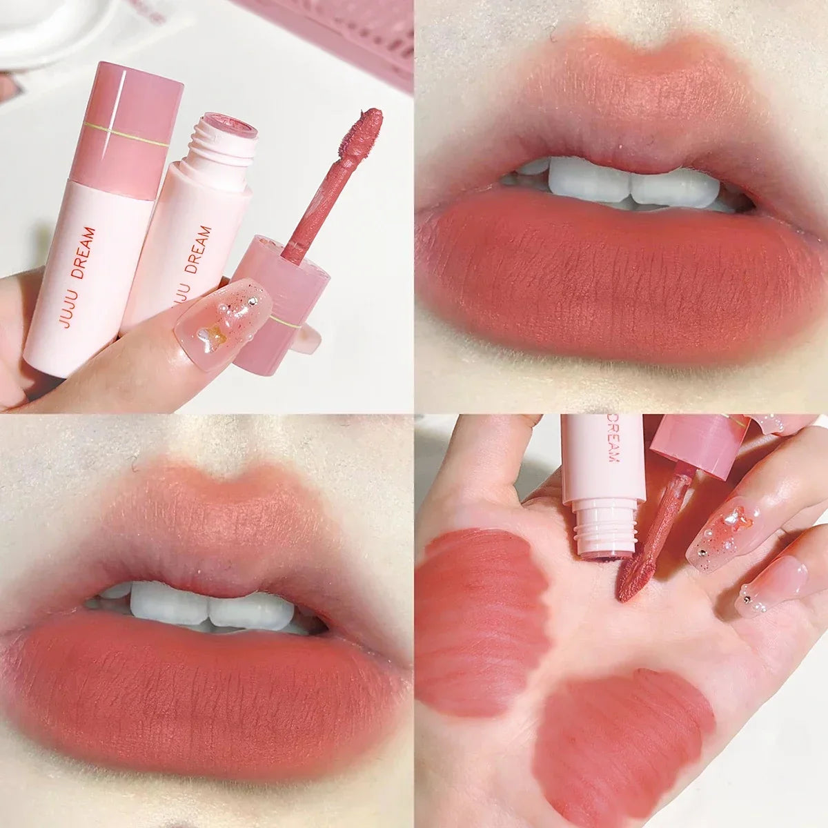 Blushimmer JUJU Dream Small milk tube lip gloss in airy white matte finish, velvet texture, and lifting effect, showcasing the sleek tube.