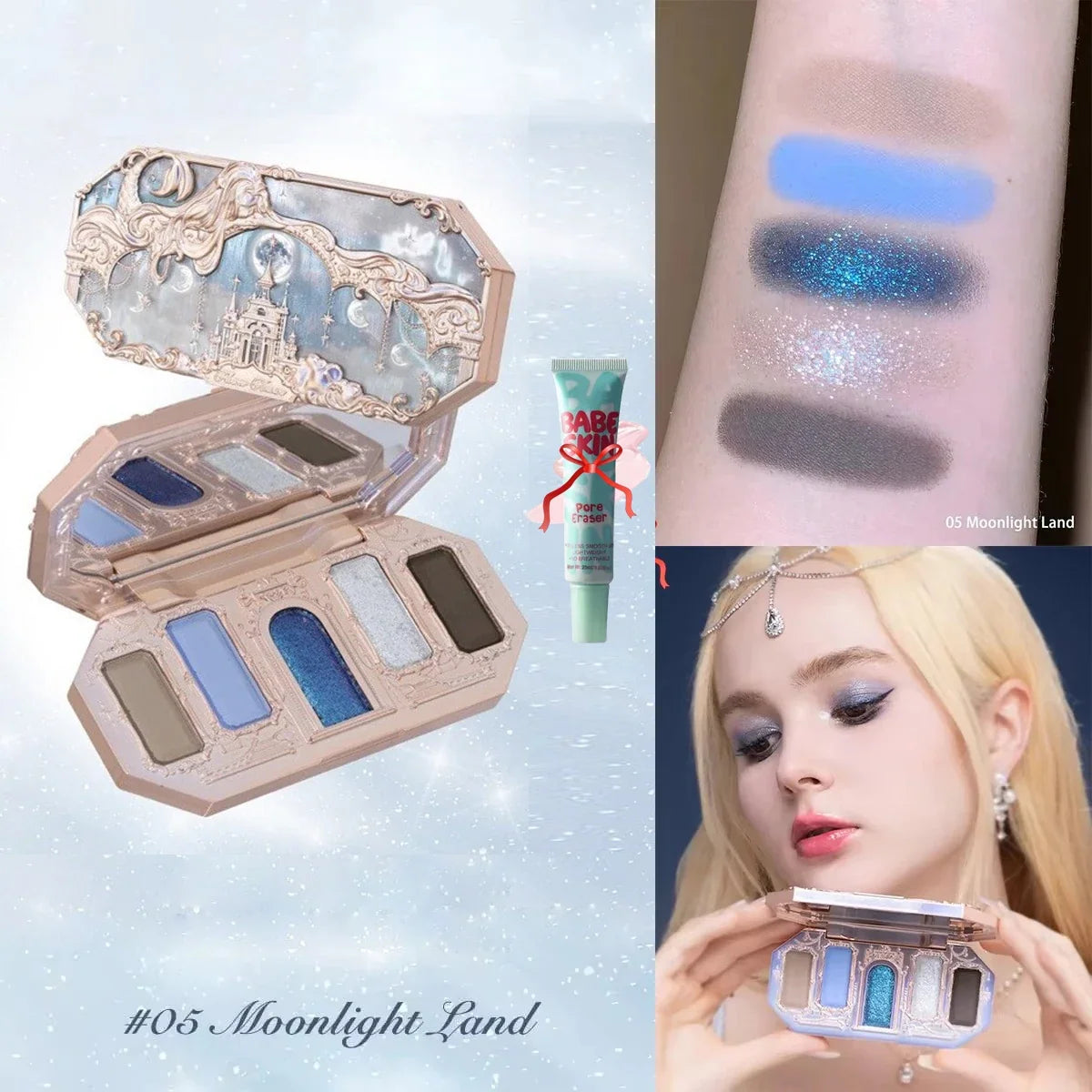 Blushimmer Flower Knows Chocolate Wonder-Shop 8-color eyeshadow palette with warm and neutral shades in a sleek compact.