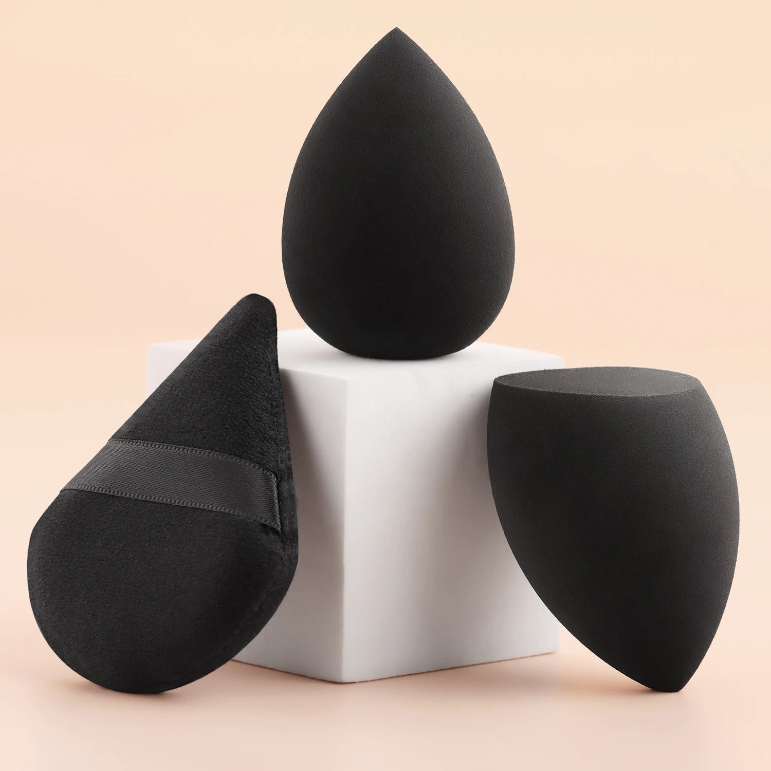  8Pcs Black Long Tube Light Bristle Face Eye Brush Set + 2 Beauty Sponges 1 Puff, Powder/Blush/Eyeshadow Brush