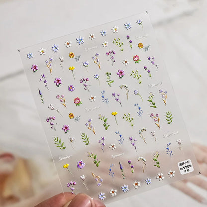 1pc Flower Nail Stickers Summer Floral Leaf Plant 5D Embossed Nail Slider Decals Self-Adhesive Nail Art Supplies Manicure Decor