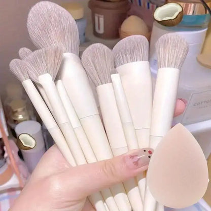 Set of Blushimmer makeup brushes including fluffy foundation, powder, eyeshadow, and blending brushes for professional cosmetic application.