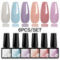 Blushimmer MTSSII 6-piece set of sparkly red gel nail polish bottles with shiny, glittery finish for manicure and nail art.