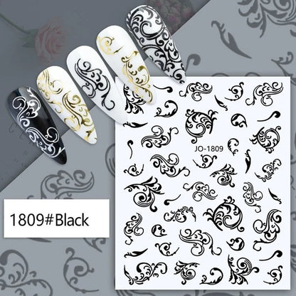 Black and white nail art stickers featuring sexy woman and girl designs for press-on nail decoration by Blushimmer.