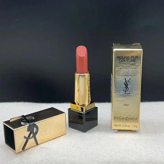 YSL Rouge Pur Couture Satin Lipstick Mini by Blushimmer, moisturizing long-lasting lipstick with nourishing ceramides, in Nu Muse shade.