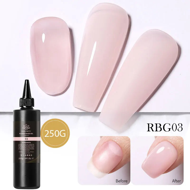 Blushimmer Born Pretty 250g milky white jelly nude gel nail polish in transparent refill package, semi-permanent soak-off UV gel