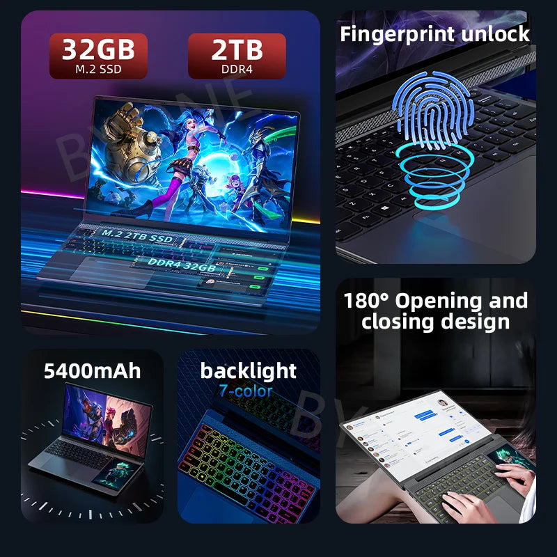 BYONE BY156 Dual Screen Laptop 15.6" IPS+7" Touch Screen 32G DDR4 2TB SSD Intel N100 Processor Windows11 Notebook Computer