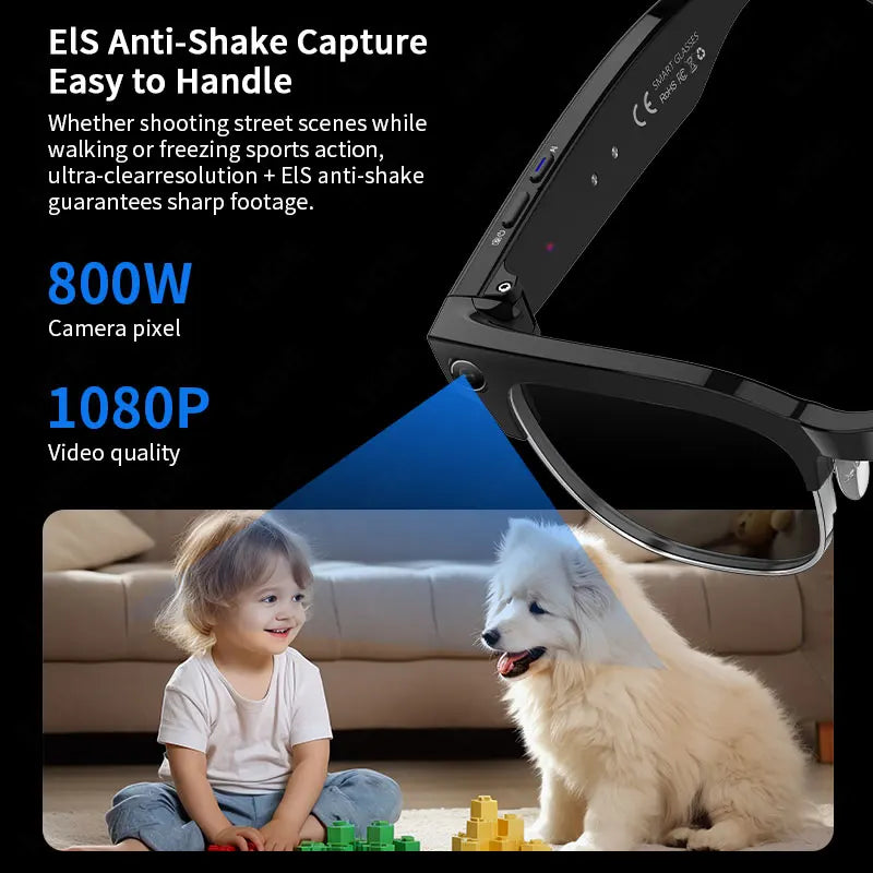 Smart Glasses AI 8 Million Pixels Recording Videos Photo Recognition Answer Translation 290mAh IP66 Waterproof Bluetooth Glasses