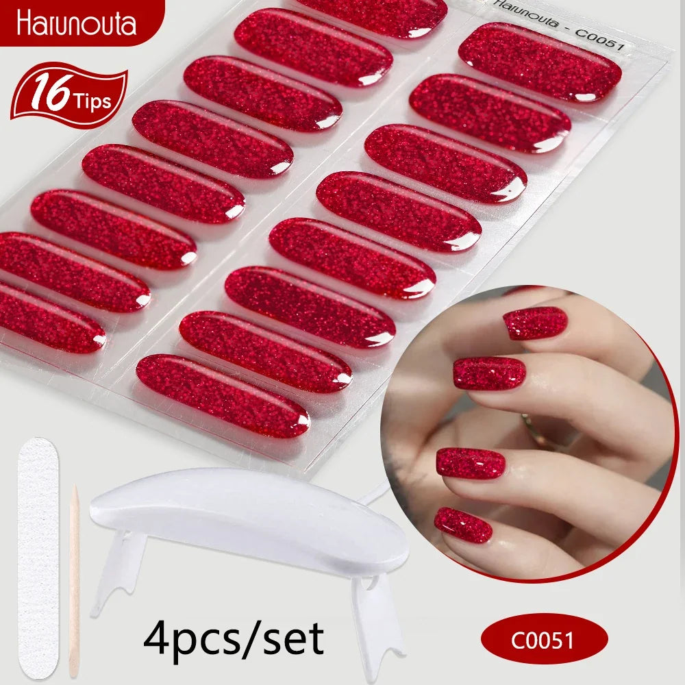 Blushimmer Harunouta 4-piece set of gradient jelly semi-cured gel nail strips in nude pink with waterproof, long-lasting nail stickers and lamp